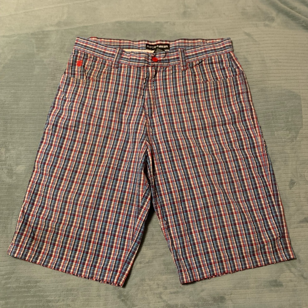 Rocawear Men's Plaid Shorts - Blue, Red, and White